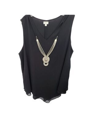 AVENUE Sleeveless V Neck Sheer Black Blouse Size 18